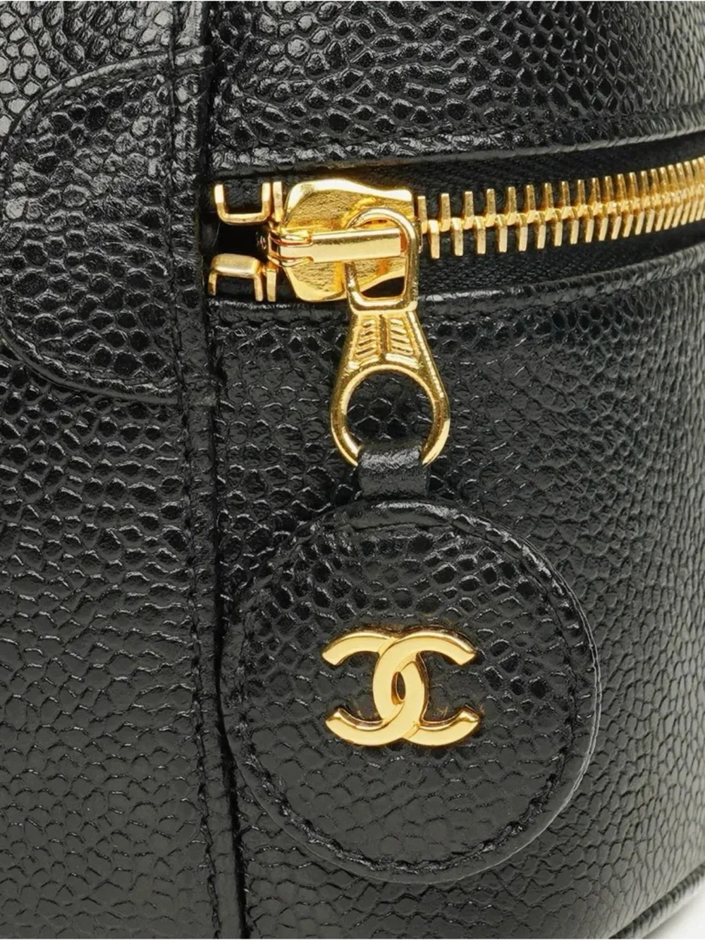 CHANEL Black Quilted Vanity Case with Gold Hardware